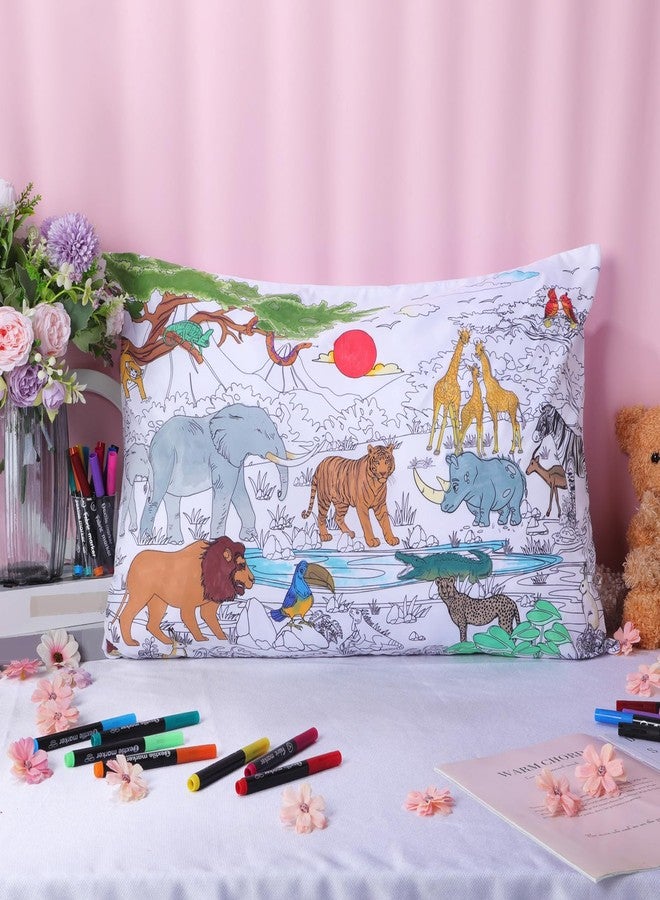 Mindsoft Coloring Pillowcase with 12 Pcs Markers Color Your Own Pillowcase Kit for Coloring Craft Decoration Supplies, 28.7 x 19.7 Inch(Wild Animals) - Image 3